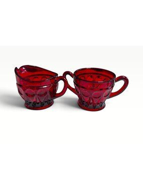 RARE Paden City Glass Vintage Ruby Red Creamer and sugar Chavalier pattern